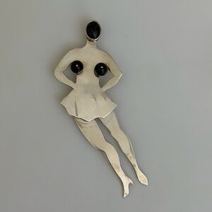 Unique Sterling Silver and Black Onyx Brooch